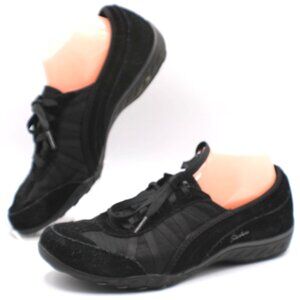 Skechers Size 10 Relaxed Fit Breathe Memory Easy Black Suede Mesh Shoes SN 23845